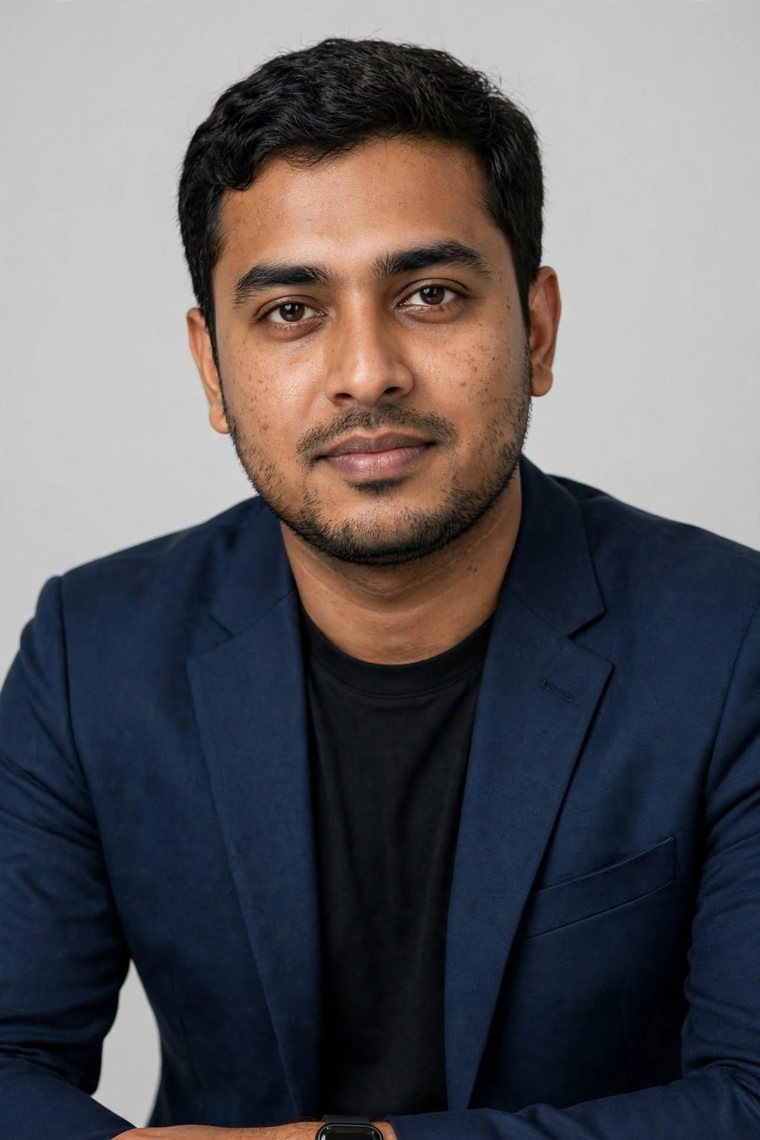 Rafiul Islam, founder of Danumai Inc., in a navy blazer against a softly blurred studio background.
