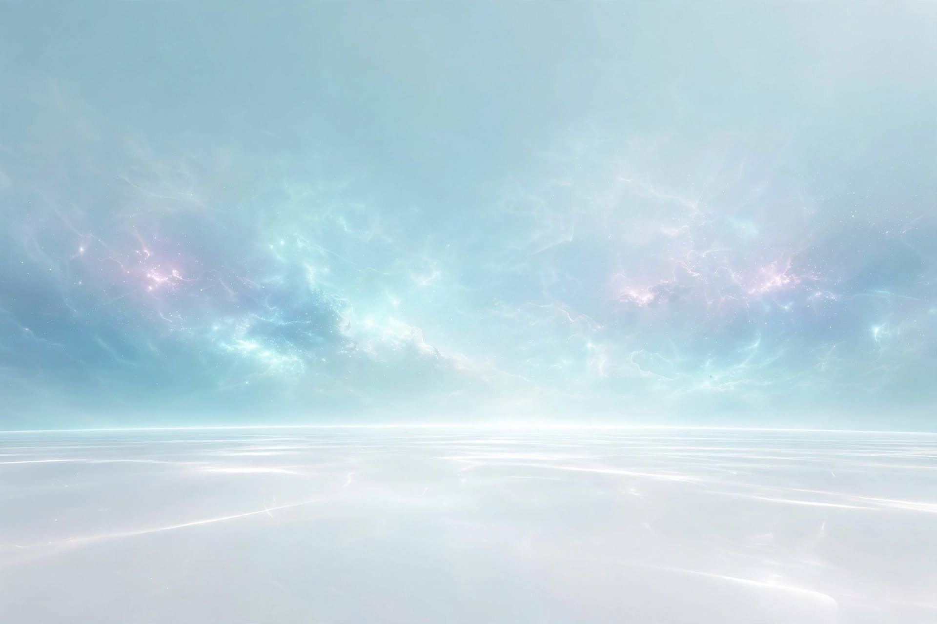 A pale cyan horizon dissolving into still water.